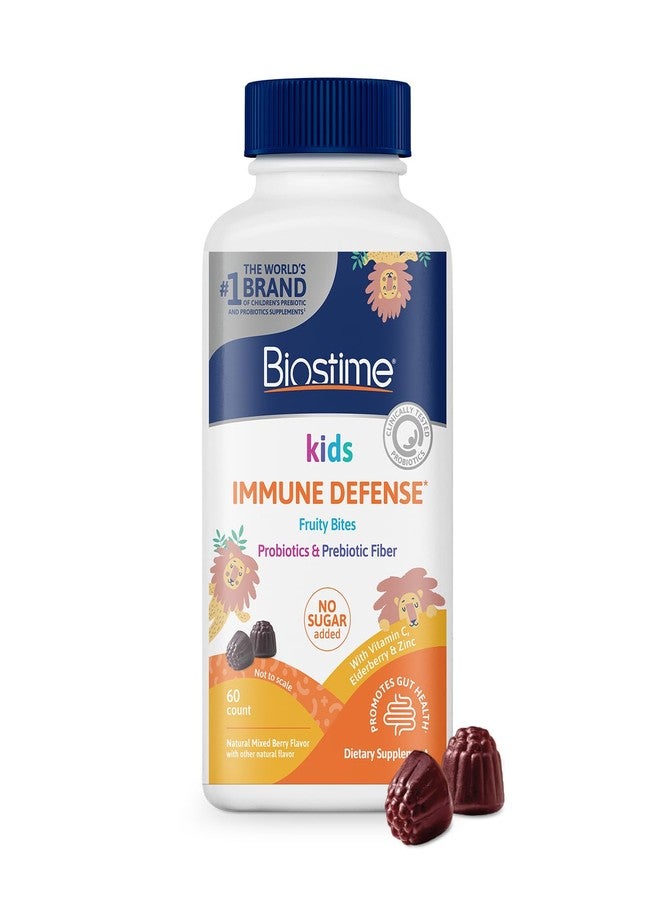 Biostime Kids immune support gummies|(Ages 4+) | Includes Vitamins D&C + Zinc & Probiotics | No Added Sugar |Kids Immune Defense Fruity Bites | Free from top 9 allergens | 60 Count - Image 1